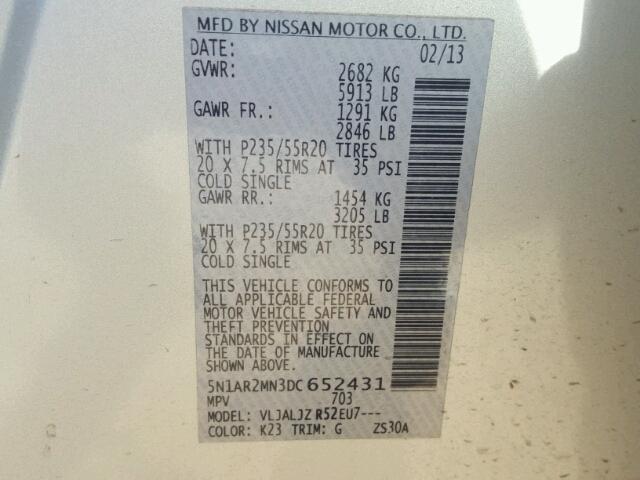 5N1AR2MN3DC652431 - 2013 NISSAN PATHFINDER SILVER photo 10