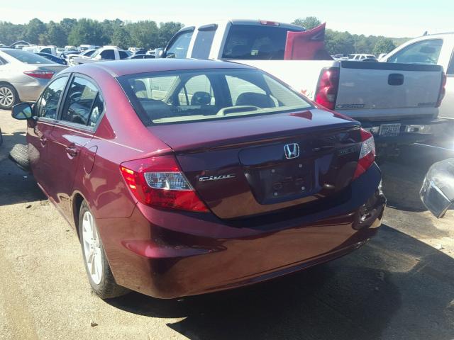 2HGFB2F92CH506307 - 2012 HONDA CIVIC MAROON photo 3