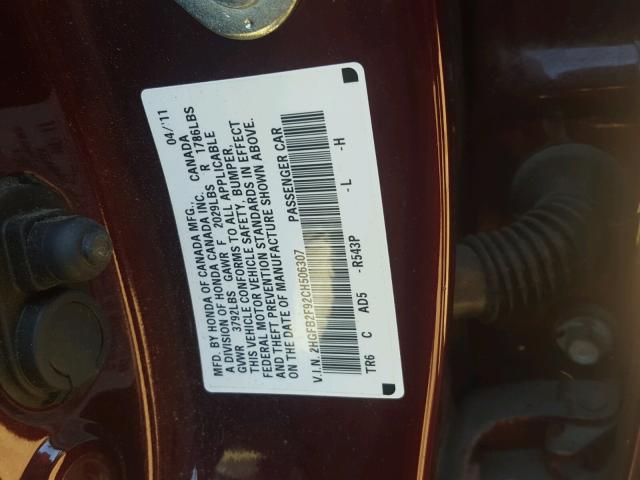 2HGFB2F92CH506307 - 2012 HONDA CIVIC MAROON photo 9