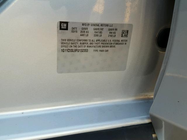1G11C5SL8FU132353 - 2015 CHEVROLET MALIBU 1LT SILVER photo 10