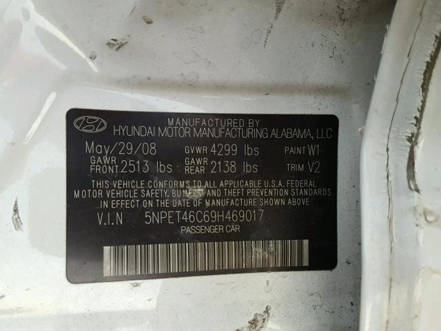 5NPET46C69H469017 - 2009 HYUNDAI SONATA GLS WHITE photo 10