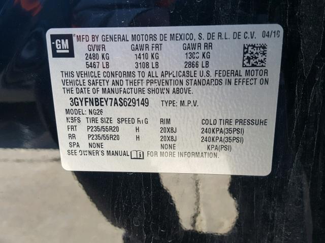 3GYFNBEY7AS629149 - 2010 CADILLAC SRX PERFOR 黑色 照片 10