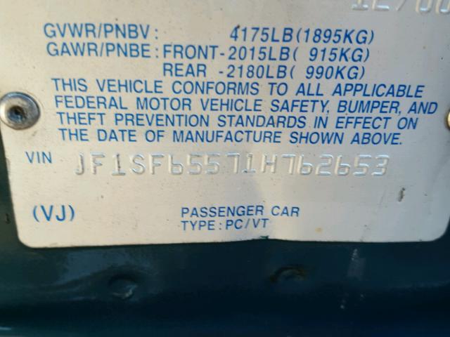 JF1SF65571H762653 - 2001 SUBARU FORESTER S GREEN photo 10