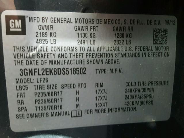 3GNFL2EK8DS518502 - 2013 CHEVROLET CAPTIVA LS 灰色 照片 10