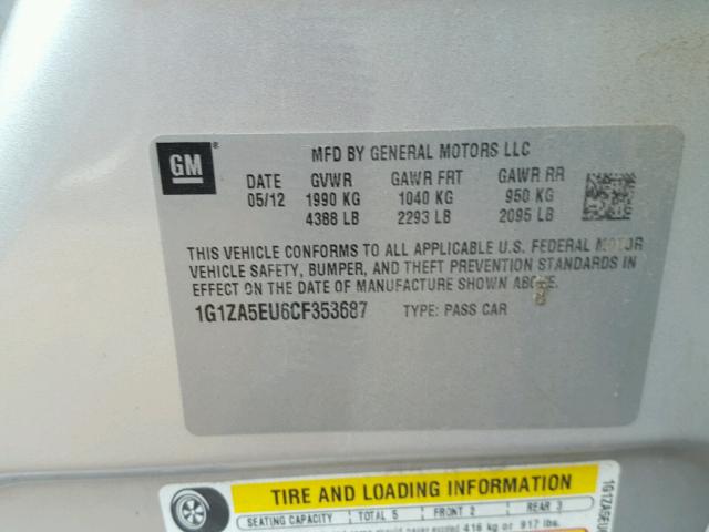 1G1ZA5EU6CF353687 - 2012 CHEVROLET MALIBU LS 银色 照片 10