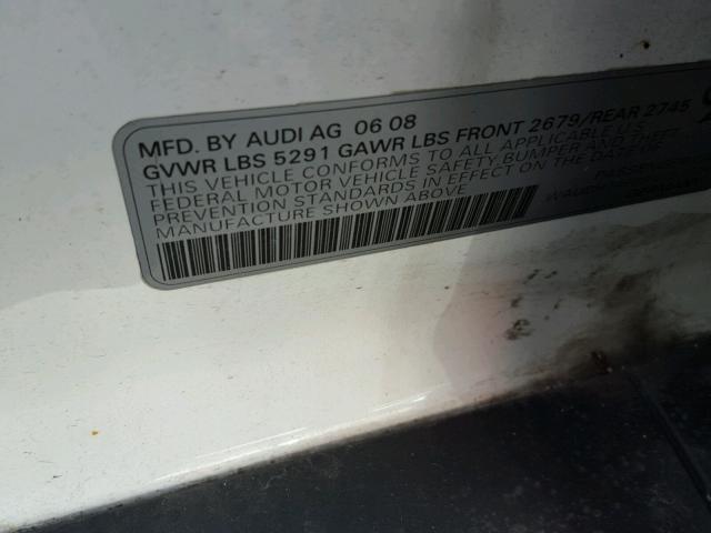 WAUDH74F08N161204 - 2008 AUDI A6 WHITE photo 10