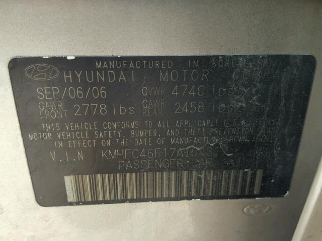 KMHFC46F17A154317 - 2007 HYUNDAI AZERA GOLD photo 10