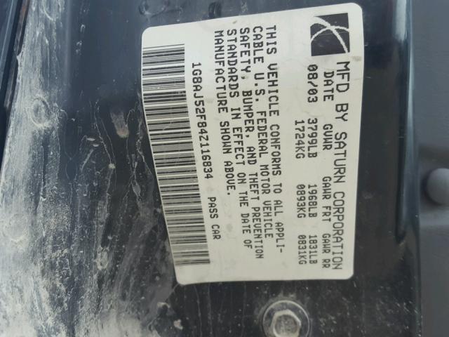 1G8AJ52F84Z116834 - 2004 SATURN ION LEVEL BLACK photo 10