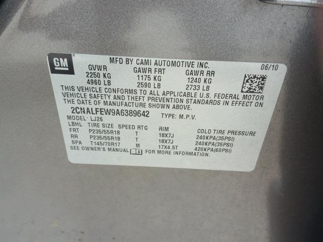 2CNALFEW9A6389642 - 2010 CHEVROLET EQUINOX LT GRAY photo 10