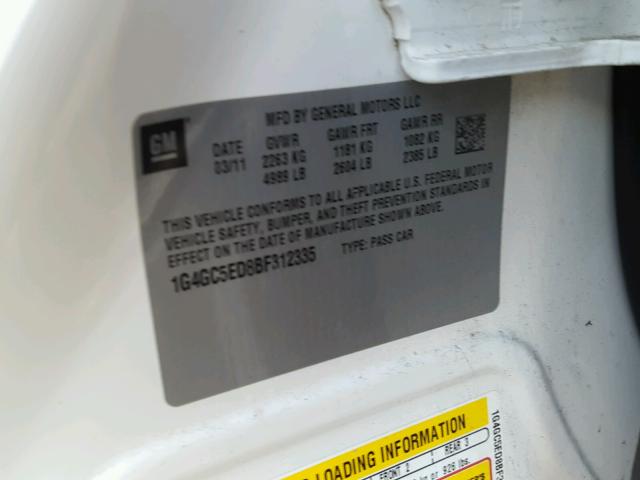 1G4GC5ED8BF312335 - 2011 BUICK LACROSSE C WHITE photo 10