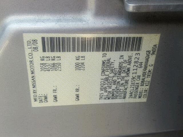 1N4CL21E59C112823 - 2009 NISSAN ALTIMA HYB SILVER photo 10