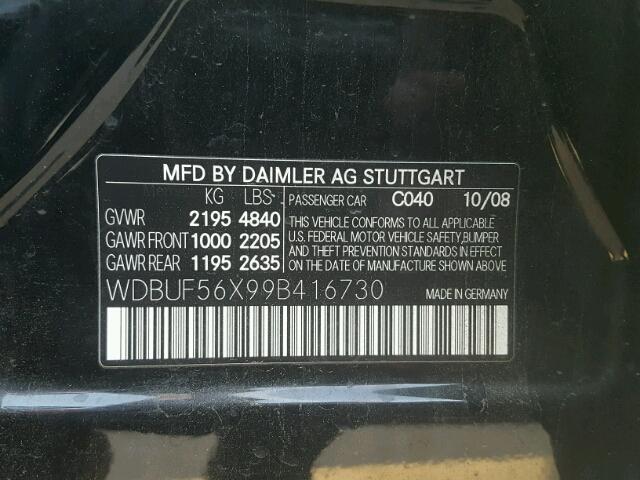 WDBUF56X99B416730 - 2009 MERCEDES-BENZ E BLACK photo 10