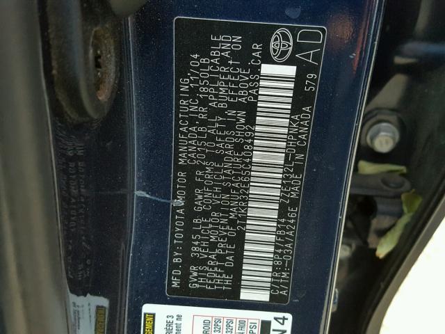 2T1KR32E65C408492 - 2005 TOYOTA COROLLA MA BLUE photo 10