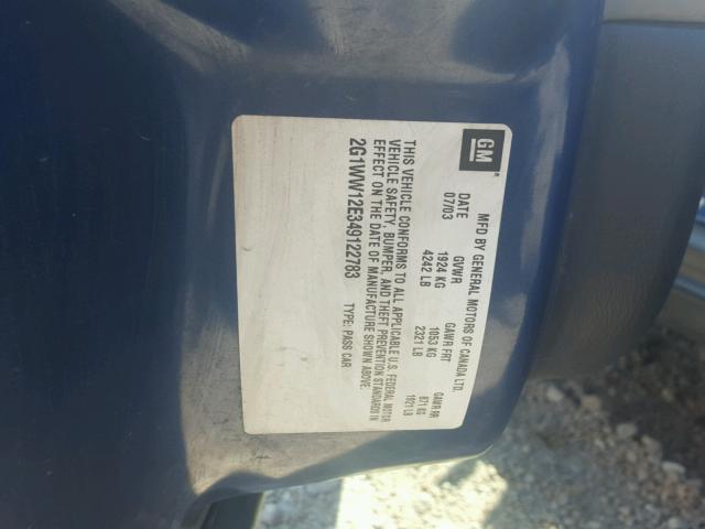 2G1WW12E349122783 - 2004 CHEVROLET MONTE CARL ლურჯი ფოტო 10