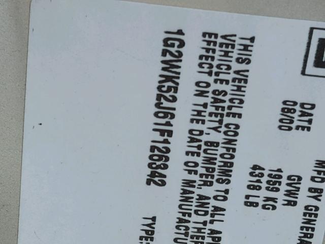 1G2WK52J61F126342 - 2001 PONTIAC GRAND PRIX SILVER photo 10