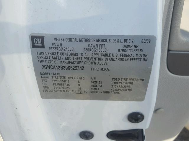 3GNCA13B39S625342 - 2009 CHEVROLET HHR LS თეთრი ფოტო 10