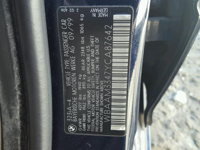 WBAAM3347YCA87642 - 2000 BMW 323 I BLUE photo 10