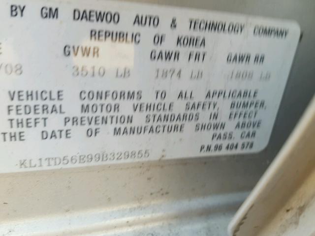 KL1TD56E99B329855 - 2009 CHEVROLET AVEO LS SILVER photo 10