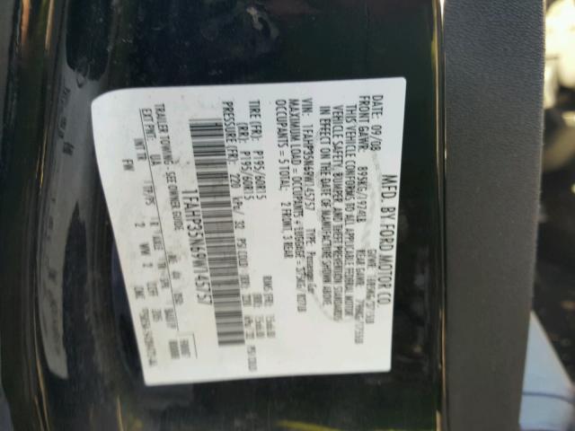 1FAHP35N69W145757 - 2009 FORD FOCUS SE BLACK photo 10