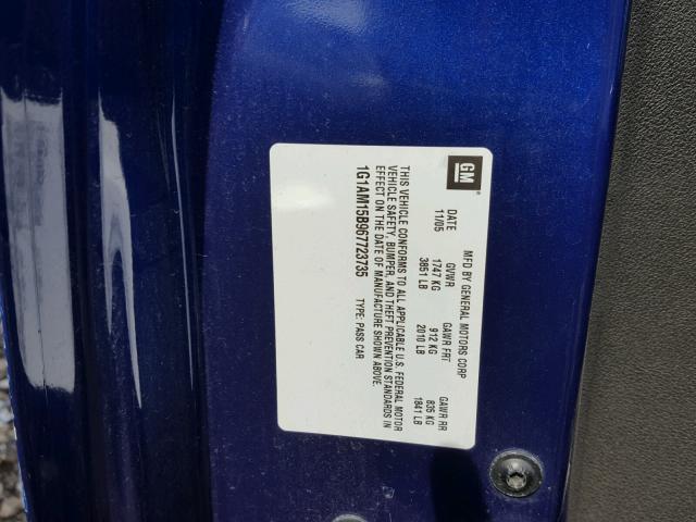 1G1AM15B967723735 - 2006 CHEVROLET COBALT SS BLUE photo 10