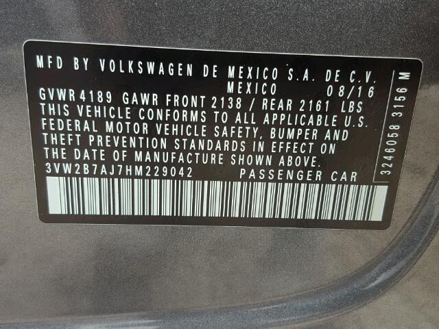 3VW2B7AJ7HM229042 - 2017 VOLKSWAGEN JETTA S Boz foto 10