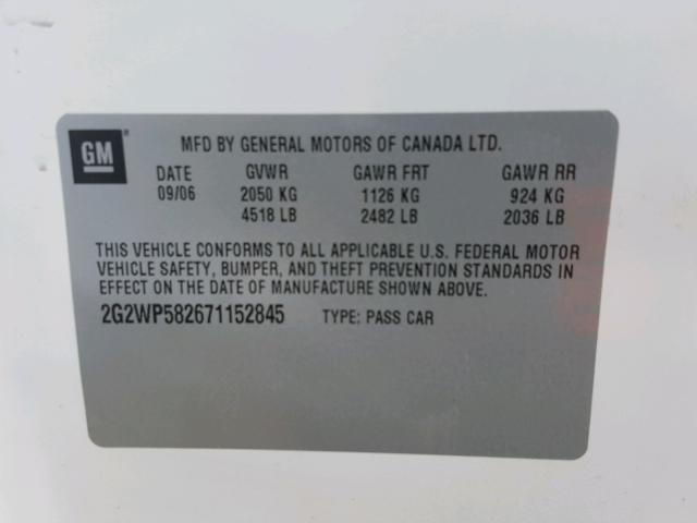 2G2WP582671152845 - 2007 PONTIAC GRAND PRIX WHITE photo 10