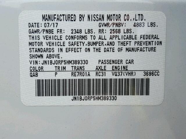 JN1BJ0RP5HM389330 - 2017 INFINITI QX50 WHITE photo 10