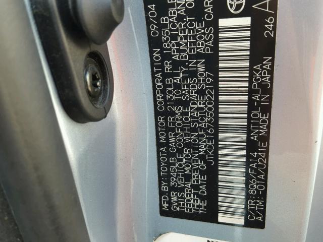 JTKDE167350022197 - 2005 TOYOTA SCION TC 蓝色 照片 10