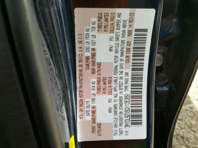 3MYDLBZV6GY105369 - 2016 TOYOTA SCION IA BLUE photo 10