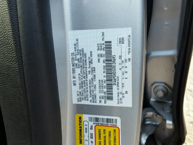 3FA6P0HD5ER139695 - 2014 FORD FUSION SILVER photo 10