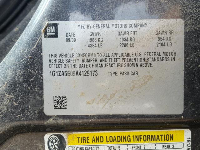 1G1ZA5E09A4129173 - 2010 CHEVROLET MALIBU LS ნაცრისფერი ფოტო 10