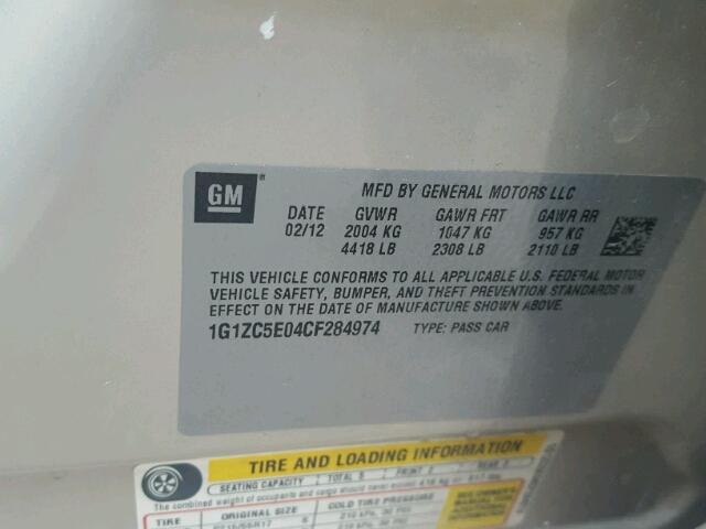 1G1ZC5E04CF284974 - 2012 CHEVROLET MALIBU 1LT 棕色 照片 10