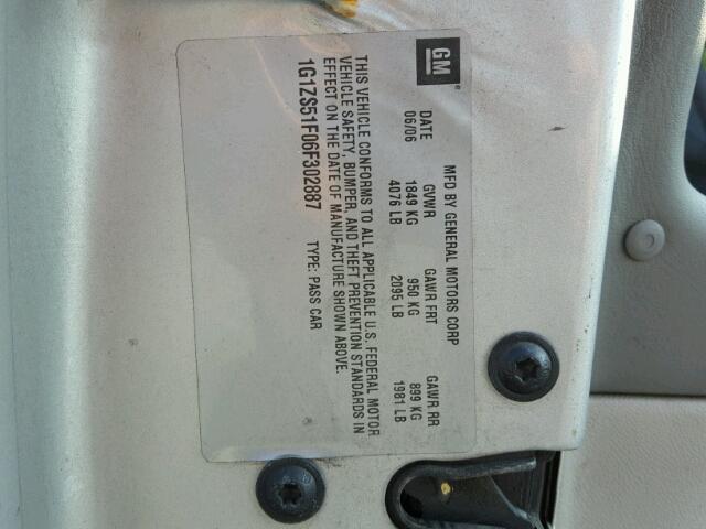 1G1ZS51F06F302887 - 2006 CHEVROLET MALIBU LS ვერცხლისფერი ფოტო 10