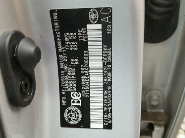 2T1BU4EE4BC706809 - 2011 TOYOTA COROLLA BA SILVER photo 10