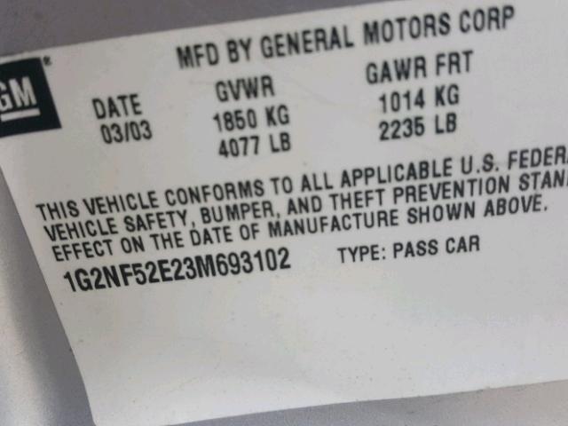 1G2NF52E23M693102 - 2003 PONTIAC GRAND AM S SILVER photo 10