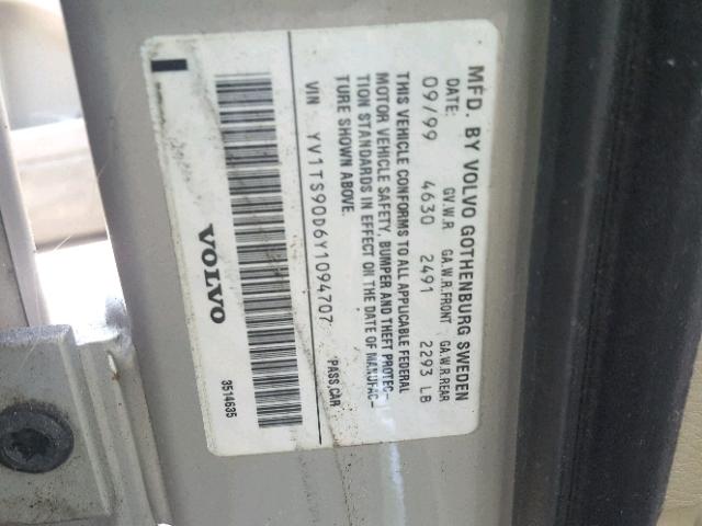 YV1TS90D6Y1094707 - 2000 VOLVO S80 T6 TUR SILVER photo 10