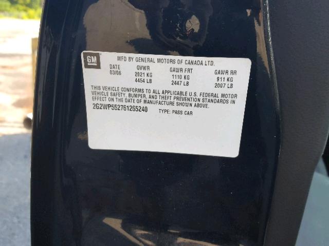 2G2WP552761265240 - 2006 PONTIAC GRAND PRIX Чорний фото 10