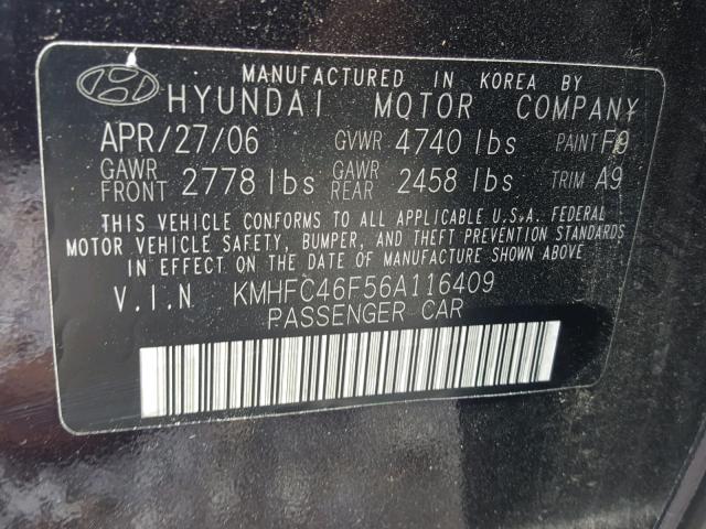 KMHFC46F56A116409 - 2006 HYUNDAI AZERA SE PURPLE photo 10