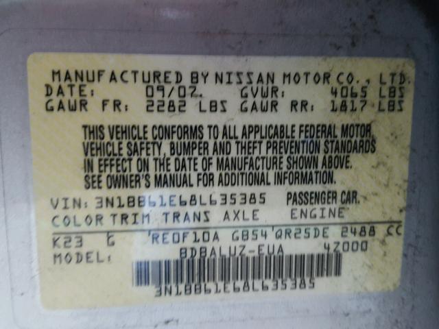 3N1BB61E68L635385 - 2008 NISSAN SENTRA SILVER photo 10