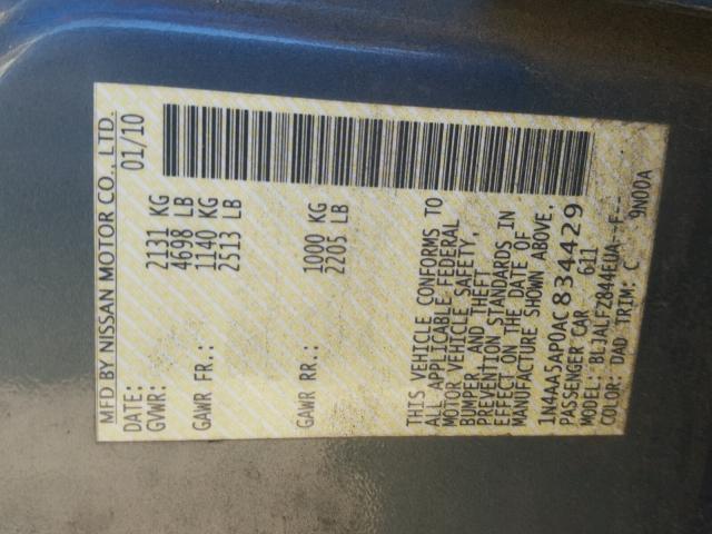 1N4AA5AP0AC834429 - 2010 NISSAN MAXIMA S رمادي صورة 10