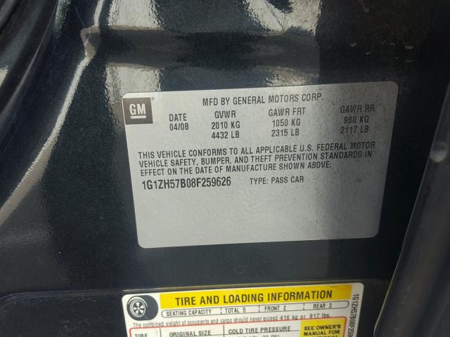 1G1ZH57B08F259626 - 2008 CHEVROLET MALIBU 1LT 黑色 照片 10