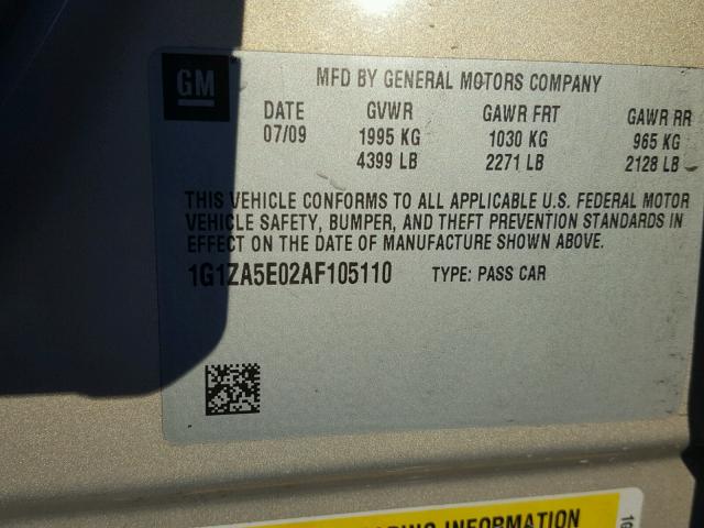 1G1ZA5E02AF105110 - 2010 CHEVROLET MALIBU LS Bej foto 10