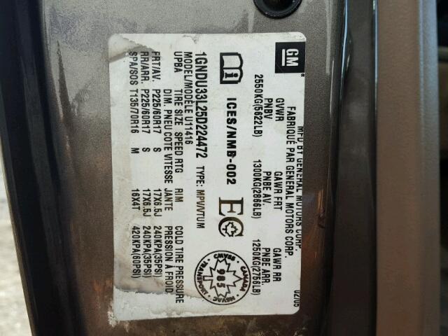 1GNDU33L25D224472 - 2005 CHEVROLET UPLANDER L ყავისფერი ფოტო 10