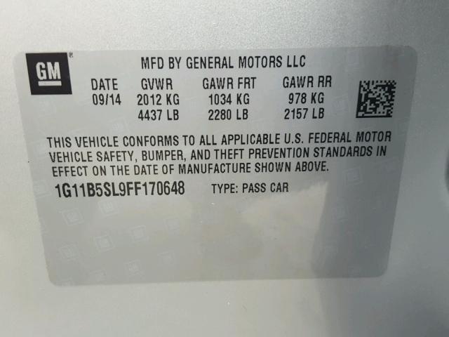 1G11B5SL9FF170648 - 2015 CHEVROLET MALIBU LS 银色 照片 10