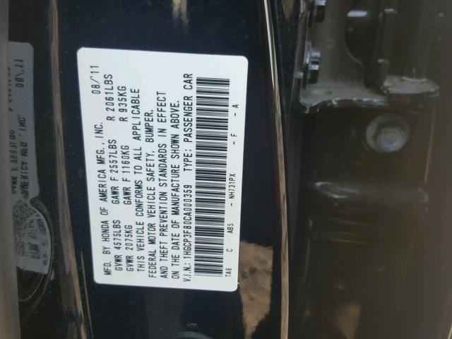 1HGCP3F80CA000359 - 2012 HONDA ACCORD EXL BLACK photo 10