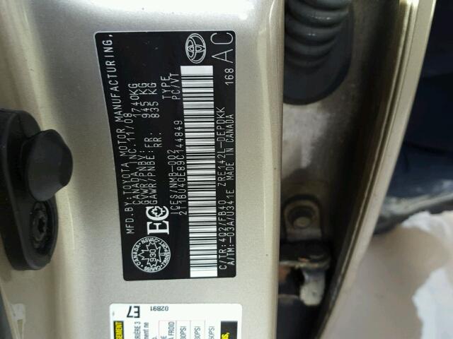 2T1BU40E89C144849 - 2009 TOYOTA COROLLA BA BEIGE photo 10