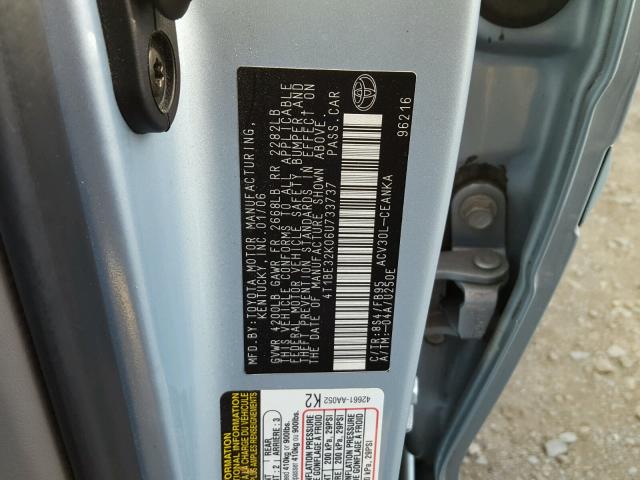 4T1BE32K06U733737 - 2006 TOYOTA CAMRY LE BLUE photo 10