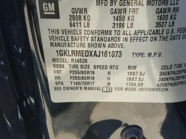 1GKLRMEDXAJ161073 - 2010 GMC ACADIA SLT 黑色 照片 10