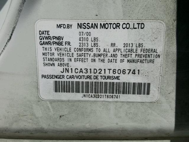 JN1CA31D21T606741 - 2001 NISSAN MAXIMA GXE WHITE photo 10