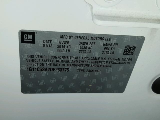 1G11C5SA2DF233775 - 2013 CHEVROLET MALIBU 1LT WHITE photo 10